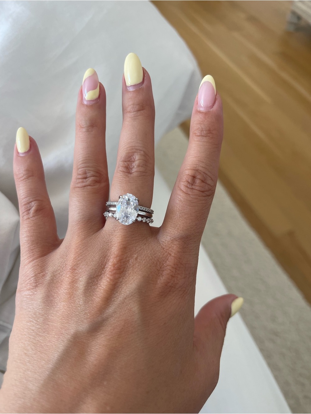 Sterling Silver Oval Cubic Zirconia Bridal Ring Set in White